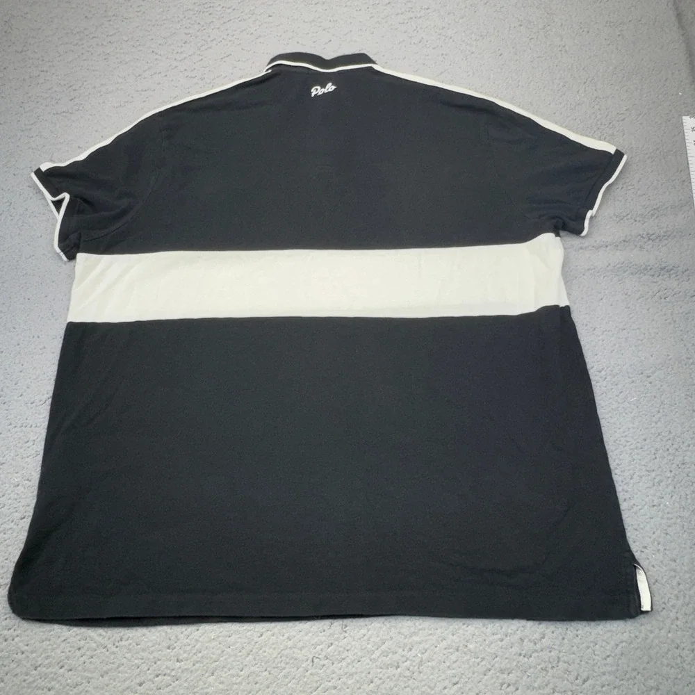 Polo Ralph Lauren Shirt Mens 2XL XXL Black Rugby Stripe Custom Slim Fit Pony
